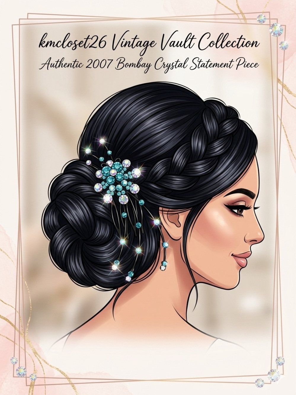 Bombay Teal Blue & AB Crystal Wedding Hairpiece, Indian Bridal Party Juda Pin